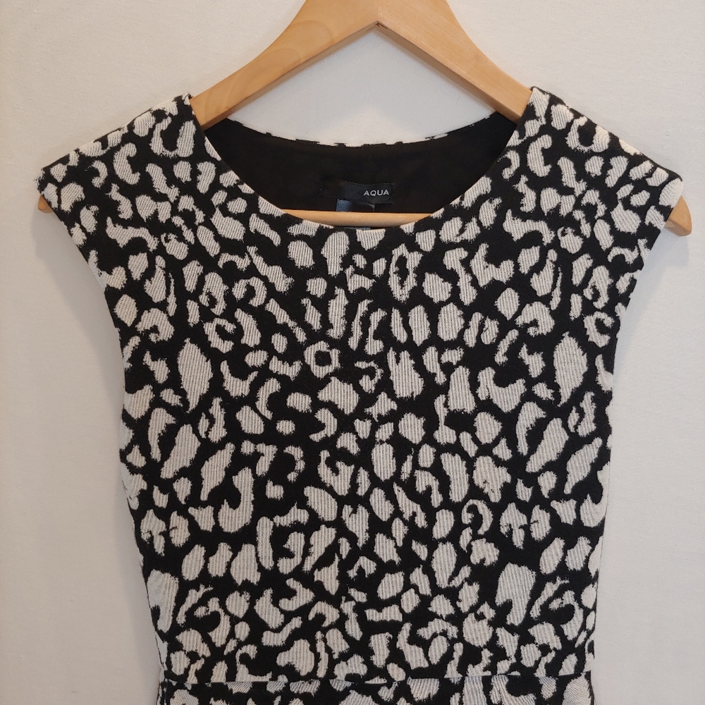 Aqua Black White Leopard Print Spotted Mini Dress - Picture 2 of 7